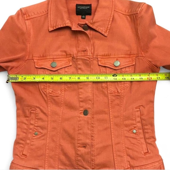 Liverpool Los Angeles Classic Jean Jacket Coral Fins Pink Orange Stretch Denim - Picture 3 of 8
